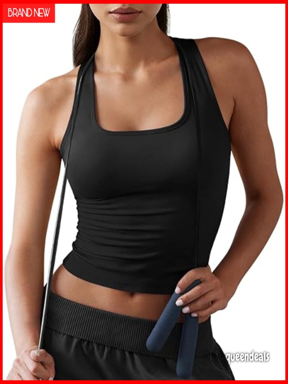 Slim Fit Square Neck Racerback Tank Top Built-in Bra Y2K Crop Top